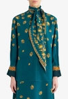 Etro Tie-neck Paisley-print Silk Crepe De Chine Blouse In Green