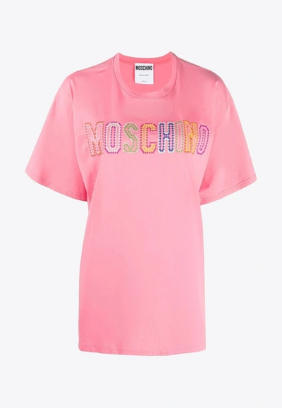 Moschino Embroidered-logo T-shirt In Pink