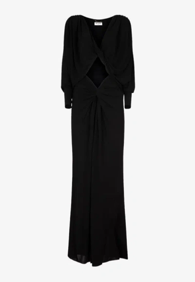 Saint Laurent Cut-out Long-sleeved Dress In Black