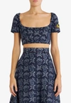 Etro Denim Jacquard Cropped Top In Blue