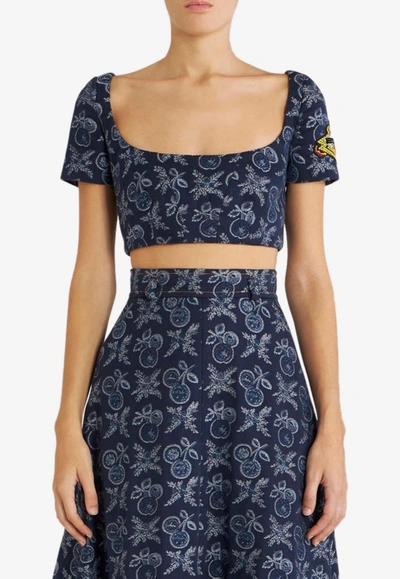 ETRO DENIM JACQUARD CROPPED TOP