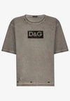 DOLCE & GABBANA DISTRESSED WASHED-OUT LOGO T-SHIRT