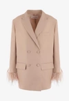 Valentino Oversized Double-breasted Feather-trimmed Woven Blazer In Pink