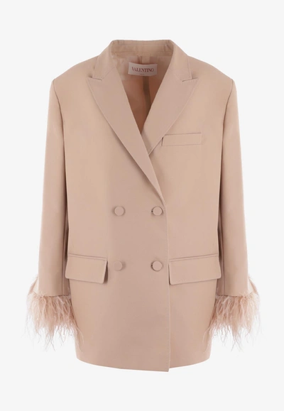 VALENTINO DOUBLE-BREASTED FEATHER-EMBELLISHED BLAZER