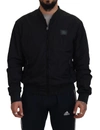 DOLCE & GABBANA DOLCE & GABBANA BLACK NYLON LOGO BOMBER ZIPPER MEN'S JACKET