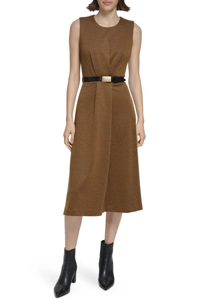slim fit dress slacks Calvin Klein Girls Punto Tape Fit Flare Dress in Black main image 0