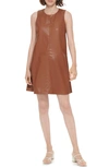 CALVIN KLEIN FAUX LEATHER SLEEVELESS TRAPEZE DRESS