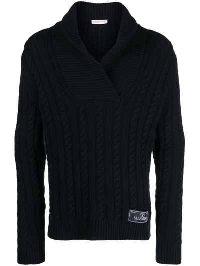 Valentino Cable-knit Virgin Wool Jumper In Blue