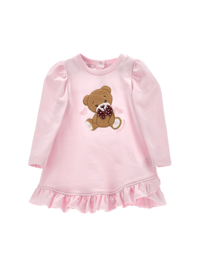 Monnalisa Sweatshirt Dress With Teddy Bear In Pink
