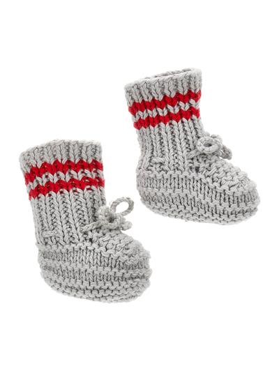 Monnalisa Knitted Booties In Grey + Red