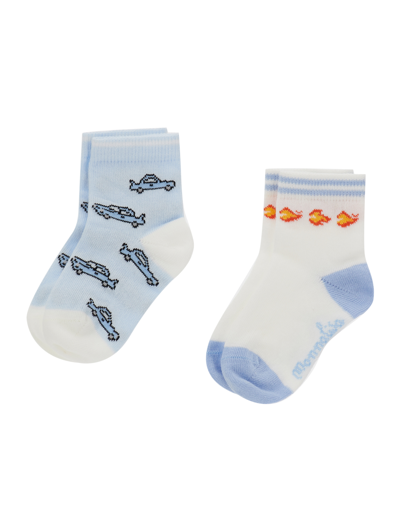 Monnalisa Warm Cotton Socks Set In Cream + Light Blue