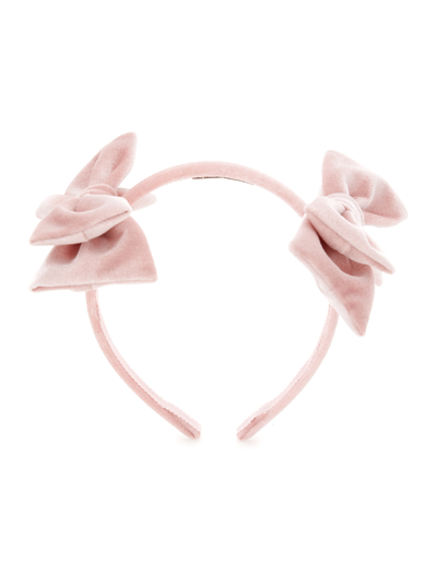 Monnalisa Velvet Headband With Bows In Dusty Pink Rose
