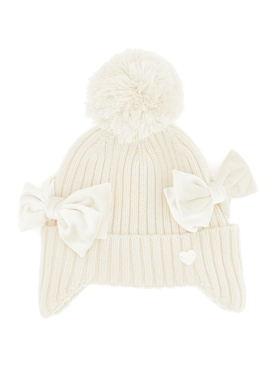 Monnalisa Lined Hat With Bows In Cream