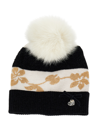 Monnalisa Jacquard Pom Pom Hat In Black