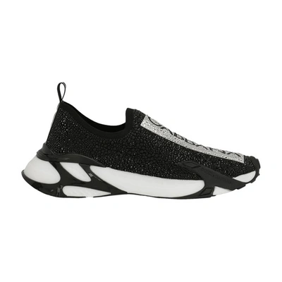 Dolce & Gabbana Fast Trainers With Fusible Rhinestones In Black_white