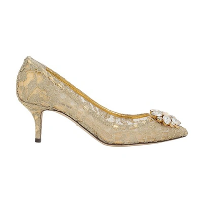 Dolce & Gabbana Lurex Lace Rainbow Pumps With Brooch Detailing In Gold