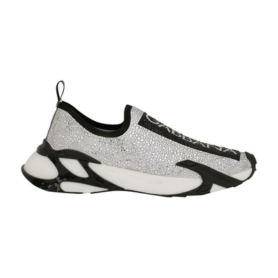 Dolce & Gabbana Fast Trainers With Fusible Rhinestones In White_black