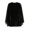 DOLCE & GABBANA PLEATED SHORT DRESS WITH WIDE SLEEVES IN SEQUINS