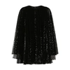 Dolce & Gabbana Pleated Short Dress With Wide Sleeves In Sequins In Black