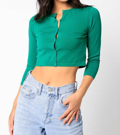 Olivaceous Lisa Cropped Cardigan In Green