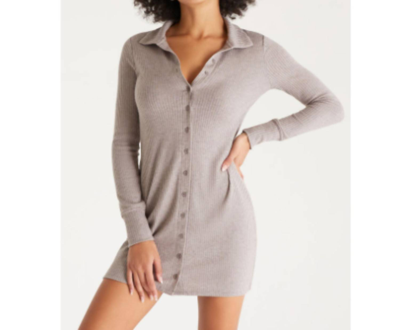 Z Supply Zeda Rib Button Up Dress In Ash In Grey