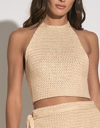 Elan Open Stitch Halter Crop Cover-up Top In White