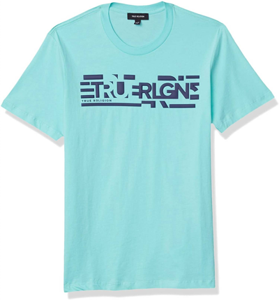 True Religion Men Short Sleeve Crew Neck Cotton T-shirt In Mint In Green