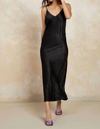 CURRENT AIR CRINKLE SLIP DRESS WITH LACE BACK IN BLACK