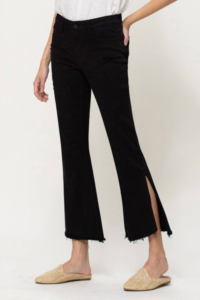 Flying Monkey Mid Rise Crop Flare Jean With Side Slit In Black