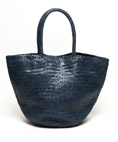 Laggo South Beach Woven Leather Tote Bag In Navy In Blue