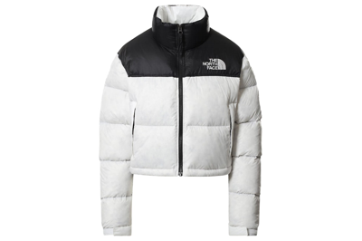 Pre-owned The North Face Womens Nuptse 700 Fill Short Jacket Tnf White-tnf Black