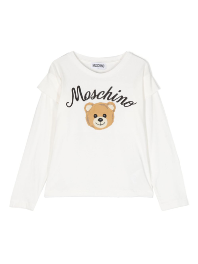 Moschino Kids' Logo印花长袖t恤 In White