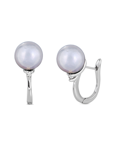 Belpearl 14k 0.08 Ct. Tw. Diamond & 9 Mm Akoya Pearl Earrings
