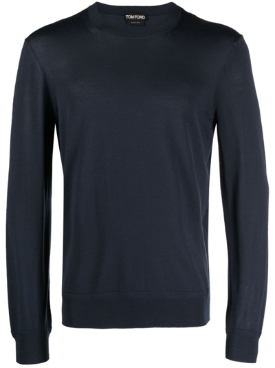 Tom Ford Wool Crew-neck Jumper In Blue Navy