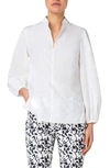 Akris Punto Long Sleeve Cotton Popover Blouse In 011 Cream
