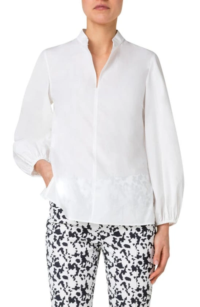 Akris Punto Long Sleeve Cotton Popover Blouse In 011 Cream