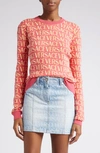 Versace Allover Logo Jacquard Sweater In 5p150 Fuschia Pink