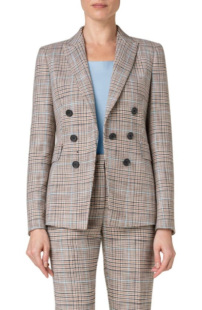 Akris Punto Glen Plaid Double Breasted Blazer In Beige Multicolor