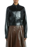 BOTTEGA VENETA ELASTIC WAIST LAMBSKIN LEATHER SHIRT