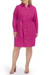 Foxcroft Rocca Long Sleeve Popover Shirtdress In Fuchsia