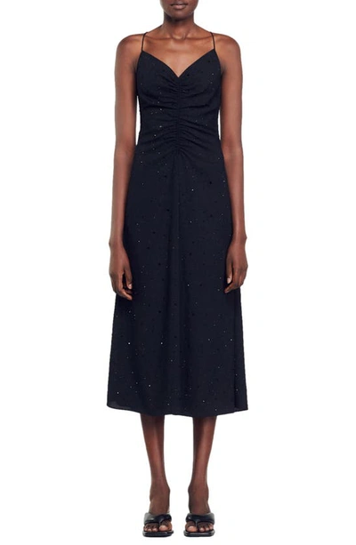 Sandro Long Dress With Narrow Straps In Black