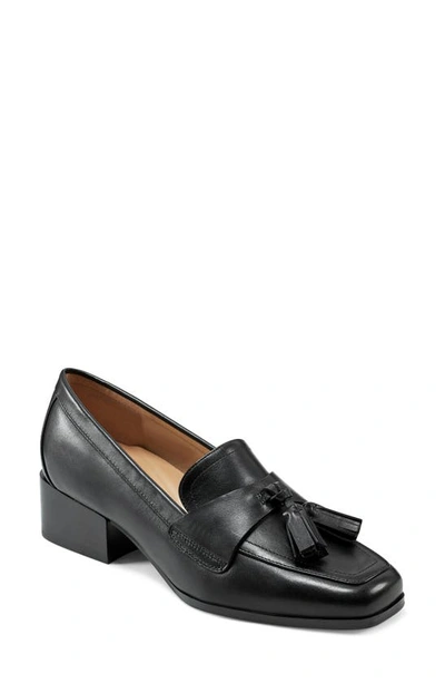 Easy Spirit Drew Block Heel Tassel Loafer In Black Leather