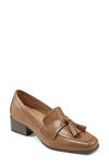 Easy Spirit Drew Block Heel Tassel Loafer In Medium Brown Leather