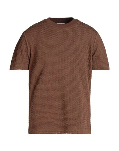 Topman Man T-shirt Brown Size L Polyester, Viscose, Elastane