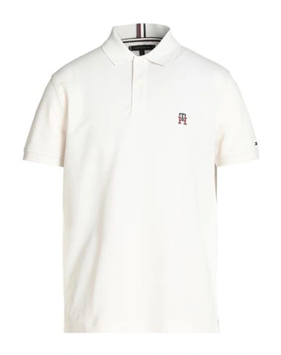 Tommy Hilfiger Man Polo Shirt Off White Size M Cotton, Polyester