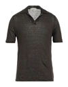 Filippo De Laurentiis Man Polo Shirt Dark Brown Size 40 Linen