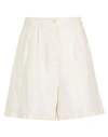 8 By Yoox Linen High-waist Pleated Bermuda Woman Shorts & Bermuda Shorts Cream Size 10 Linen In White