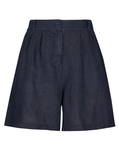 8 By Yoox Linen High-waist Pleated Bermuda Woman Shorts & Bermuda Shorts Navy Size 8 Linen In Navy Blue