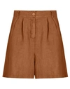 8 By Yoox Linen High-waist Pleated Bermuda Woman Shorts & Bermuda Shorts Brown Size 12 Linen