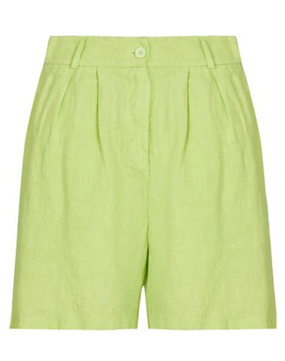 8 By Yoox Linen High-waist Pleated Bermuda Woman Shorts & Bermuda Shorts Lime Green Size 12 Linen